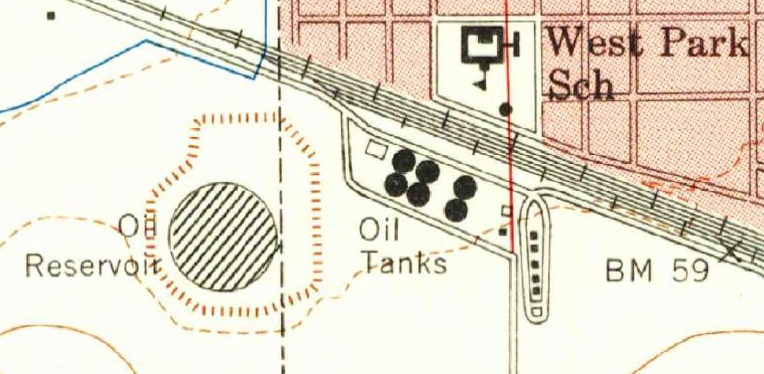 Map of Tracy, Calif., showing the location of the oil depot (1955)