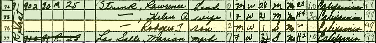 Strunk Family In 1940 Fresno Census (Image)