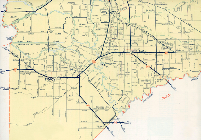 Southern San Joaquin County Road Map (1941)